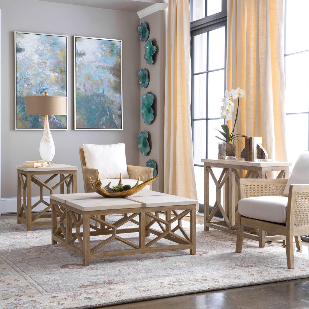 Exposed Bleached Wood Natural Finish Arm Chair  Cane Back Sides Curved Coastal   Transitional   Armchairs And Accent Chairs   by My Swanky Home  Houzz