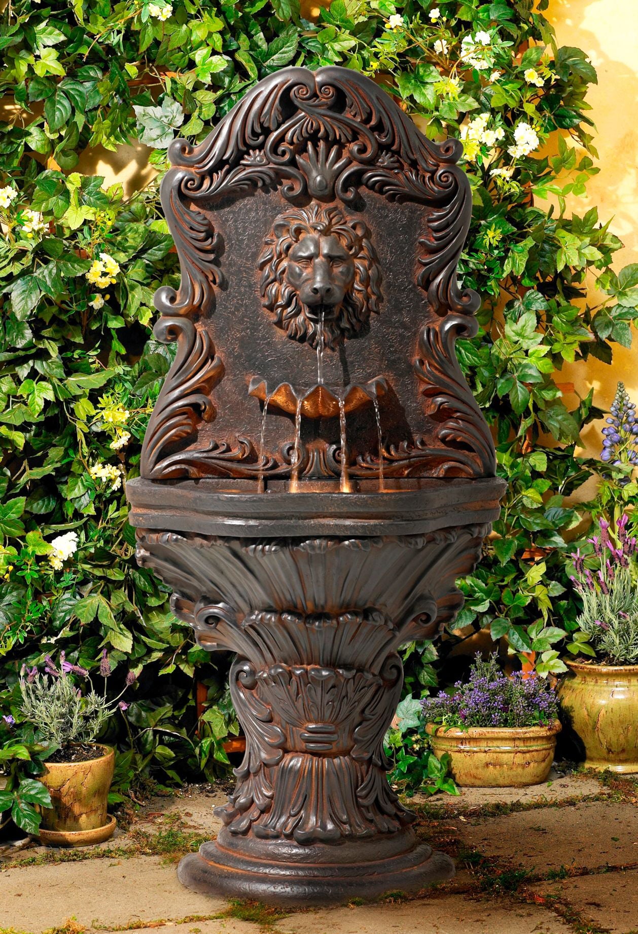 John Timberland Antiqued Outdoor Wall Water Fountain with LED Light 50