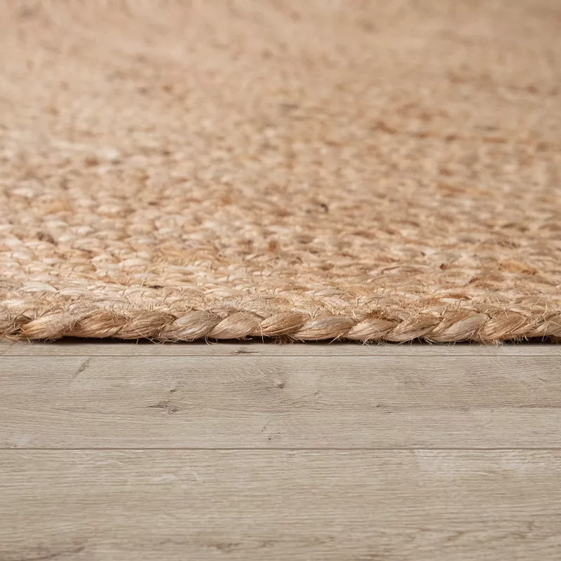 Hand-Woven Jute Rug with Natural Jute Fibers and Circles in Brown