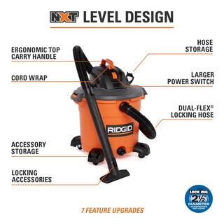 RIDGID 16 Gal. 5.0 Peak HP Nxt WetDry Shop Vacuum with Filter Locking Hose Accessories and Car Cleaning Kit HD1640C