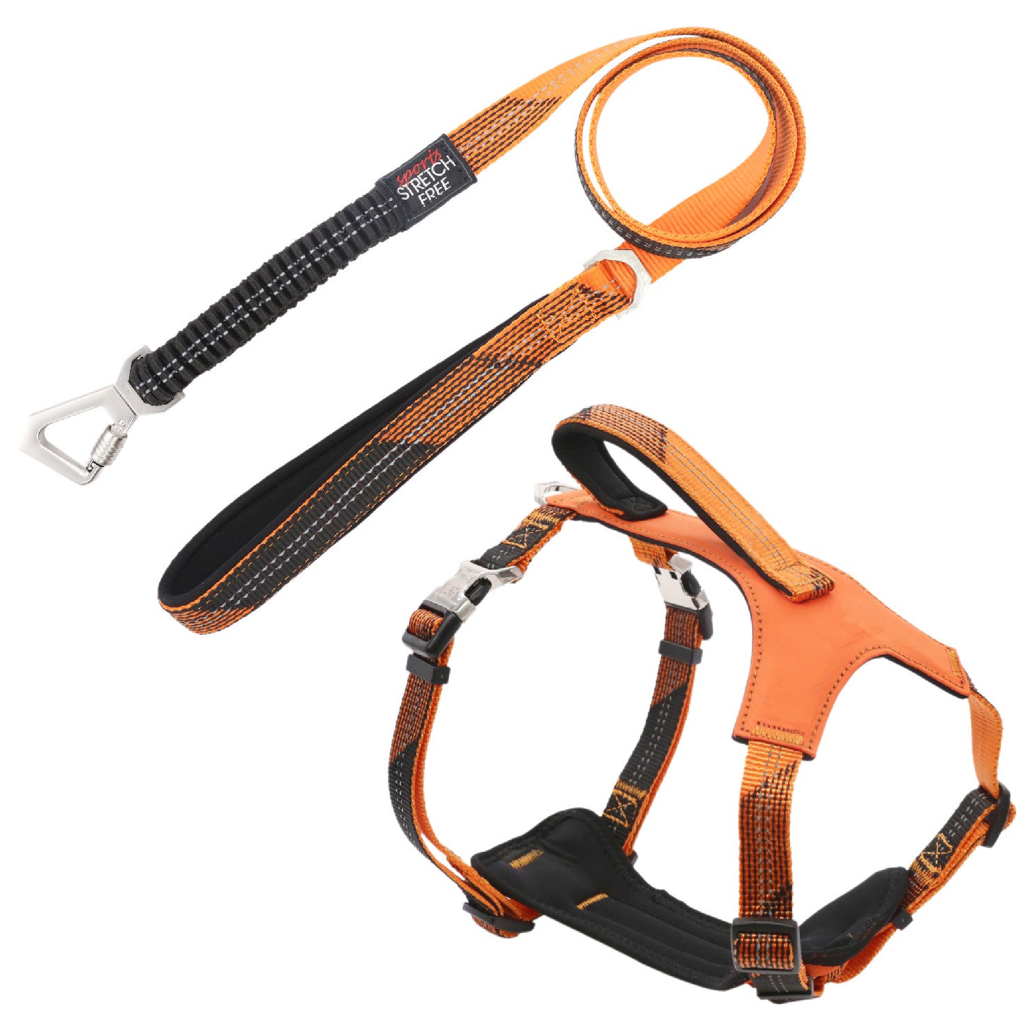 PET LIFE Orange 'Geo-prene' 2-in-1 Shock Absorbing Neoprene Padded Reflective Dog Leash and Harness， Small