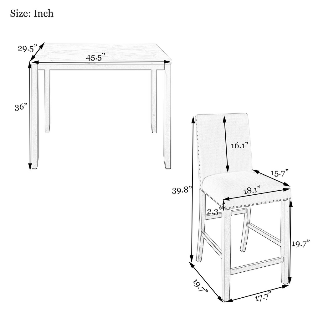Luxury 5 Piece Counter Height Dining Table Set with Marble Dining Table and Upholstered Dining Chairs  for Living Room  Beige