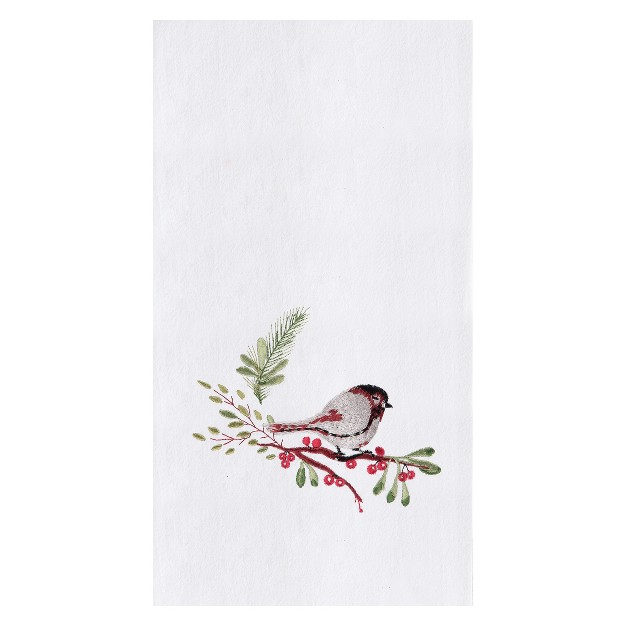 C amp f Home Holiday Winter Themed Single Chickadee Bird Sitting On Red Berry Tree Embroidered Flour Sack Dish Towel 27l X 18w In