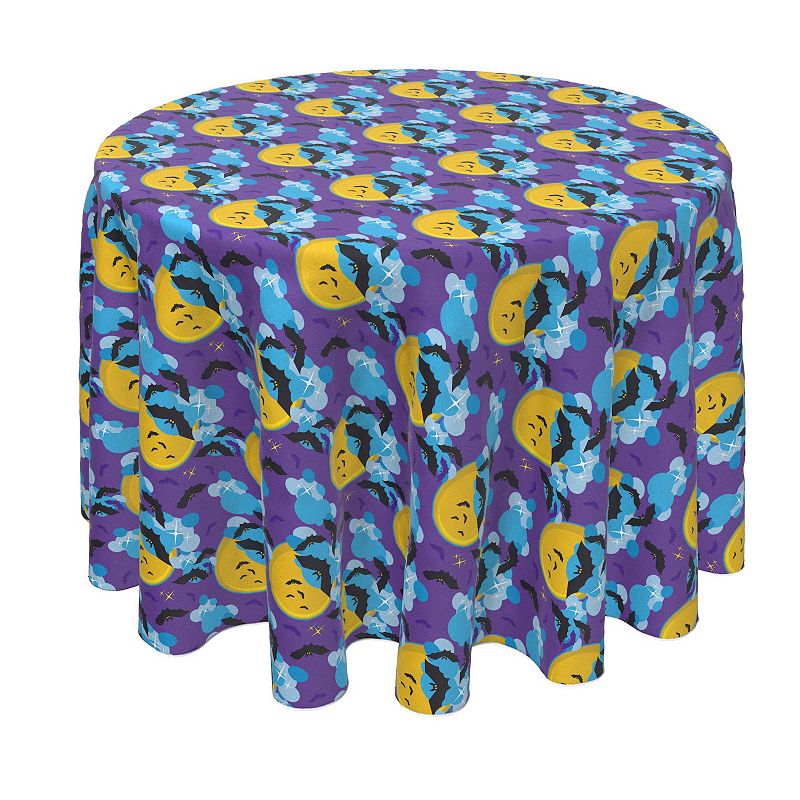 Round Tablecloth， 100% Polyester， 70 Round， BatMoon Night