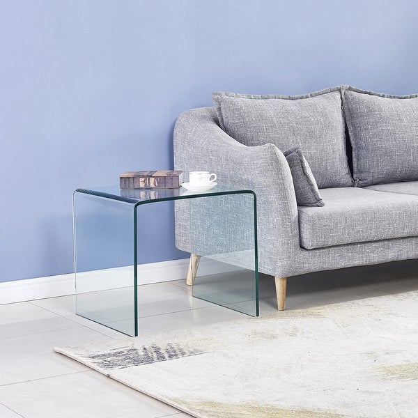 Small Clear Glass Side Table and Coffee Table， Tempered Glass Coffee Table Small Coffee Table， Versatile - as picture