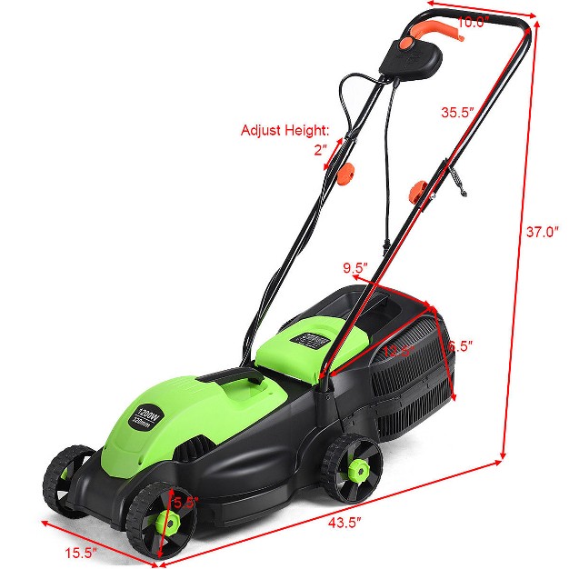 Costway 12 Amp 14 inch Electric Push Lawn Corded Mower With Grass Bag Green