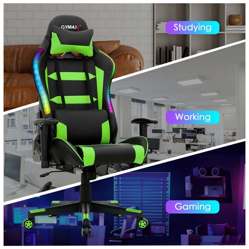 High Back RGB Gaming Chair, Ergonomic Video Game Chair with LED Lights, PVC Leather E-Sport Computer Chair