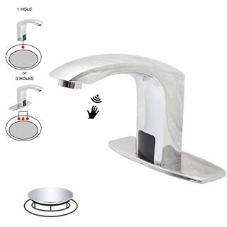 BWE Automatic Sensor Touchless Bathroom Sink Faucet With Deck Plate  Pop Up Drain In Polished Chrome A-918106-C-2