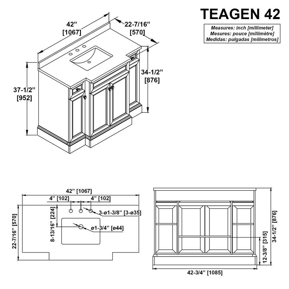 Home Decorators Collection Teagen 42in. W x 22in. D x 35in. H Bath Vanity in Dark Espresso w Cultured Stone Vanity Top in Beige w White Basin Teagen 42EB