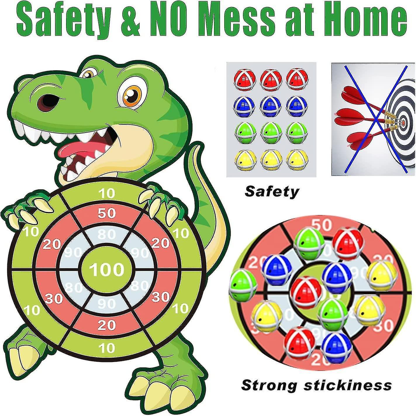 76cm Kids Dart Board Game For Age 3-9， Dinosaur Toys For Boys Velcro Dart Board Set With 12 Sticky B