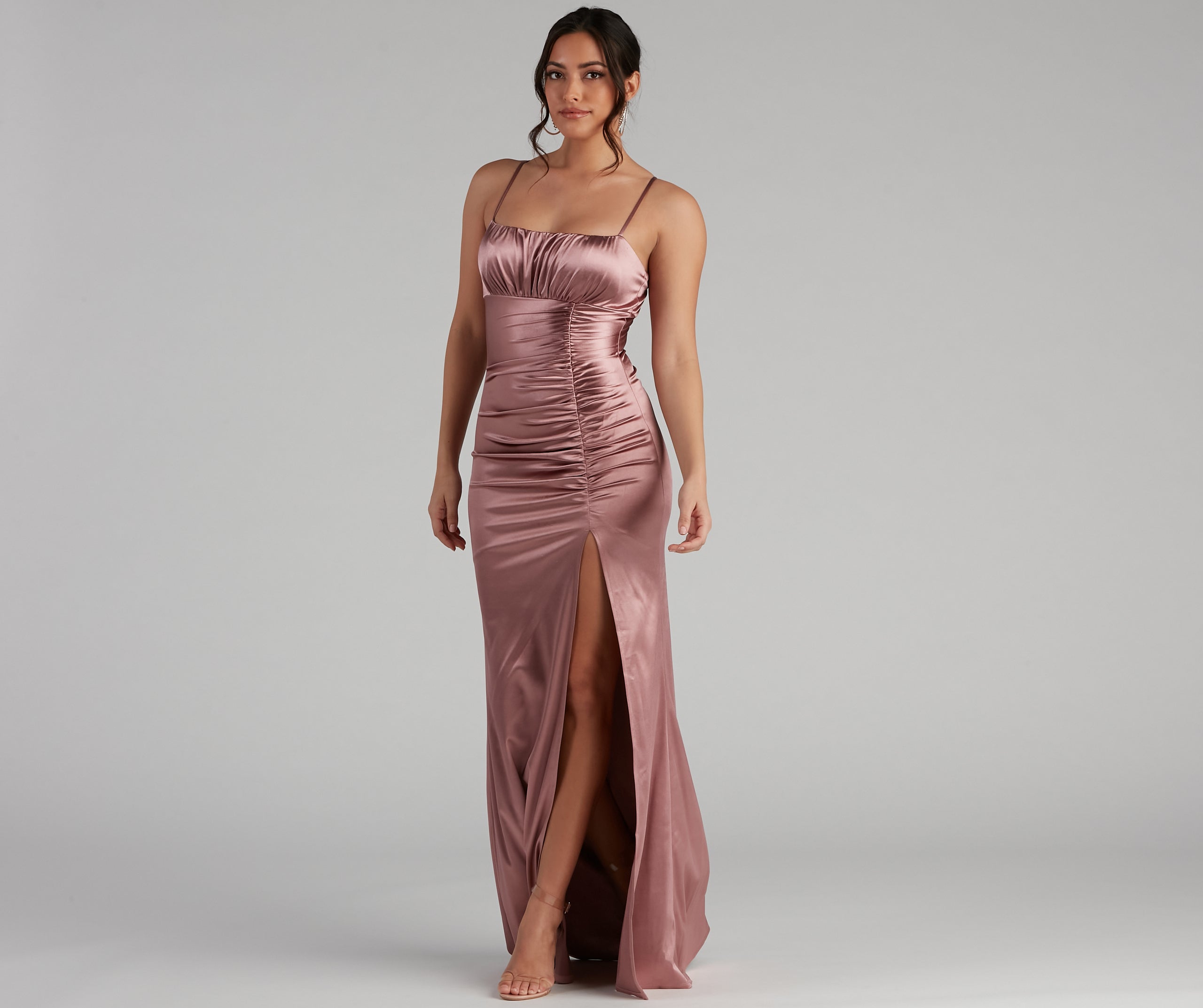 Brooklyn Satin Ruched Formal Dress