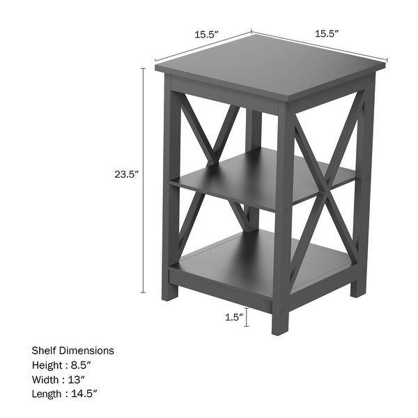 Wooden End Table - Modern Style Sofa Side Table with X-Leg Design and Two Shelves by Lavish Home (Gray)