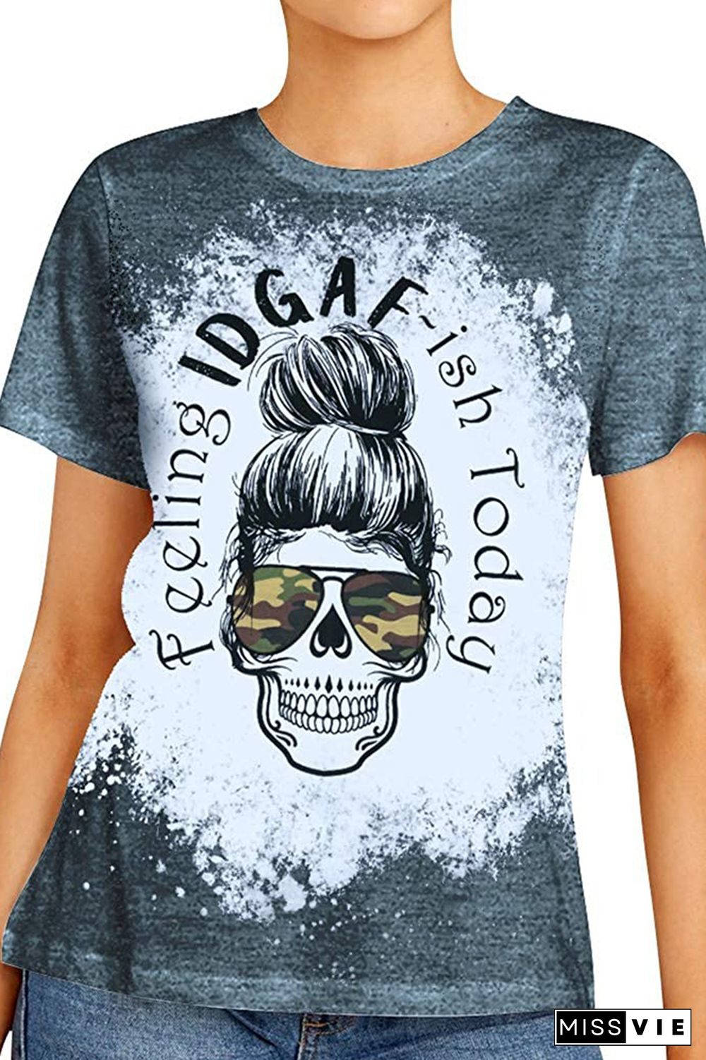 Skull Print Crew Neck Short Sleeves T-shirt Wholesale