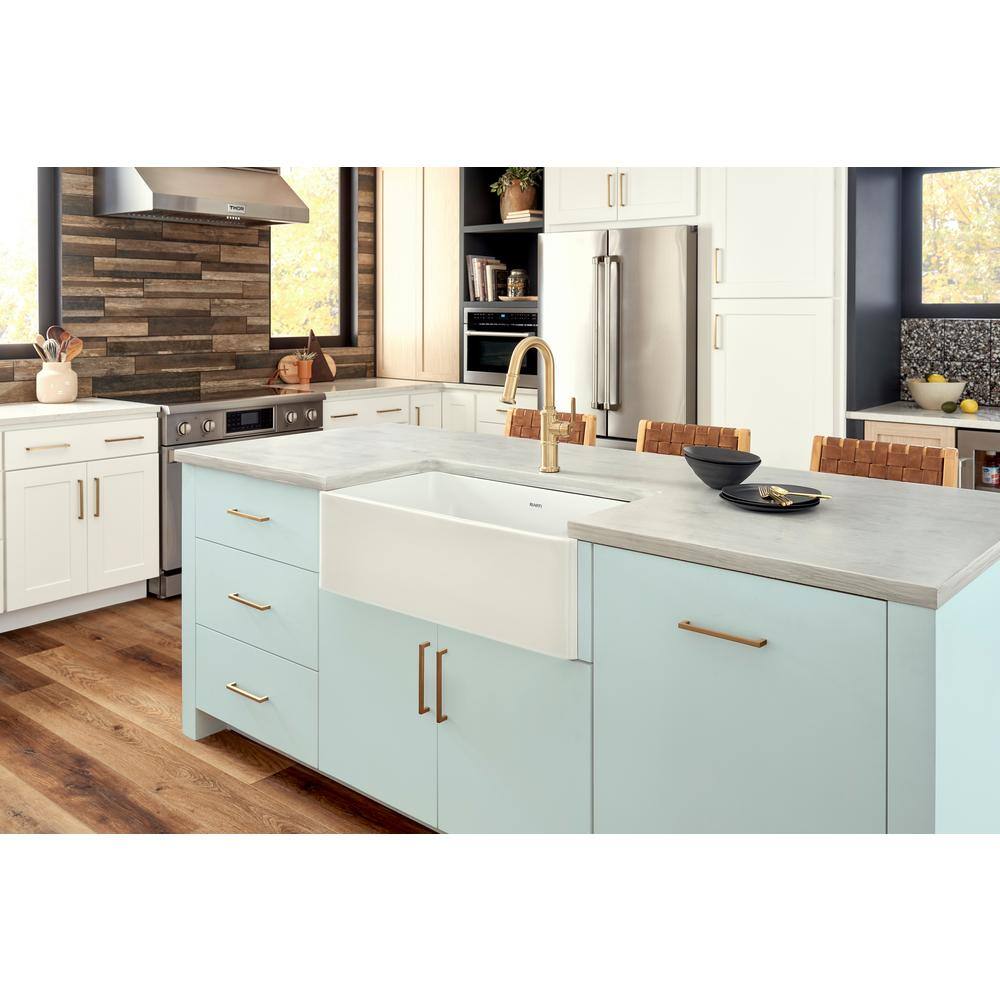 Ruvati Farmhouse Apron-Front Fireclay 33 in. x 20 in. Reversible Single Bowl Kitchen Sink in White RVL2300WH