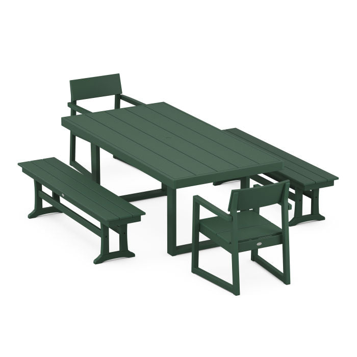 Polywood EDGE 5-Piece Dining Set with Benches PWS872-1