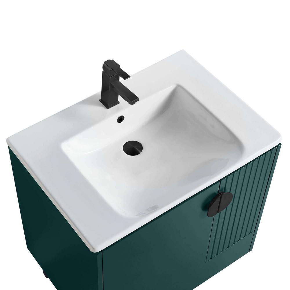 FINE FIXTURES Venezian 30 in. W x 18.11 in. D x 33 in. H Bathroom Vanity Side Cabinet in Green with White Ceramic Top VN30GN-VNHA1BL