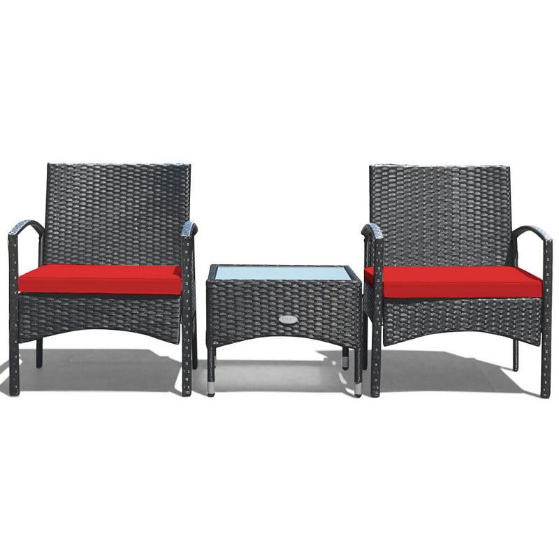 3 Pieces Patio Wicker Rattan Furniture Set with Cushion for Lawn Backyard