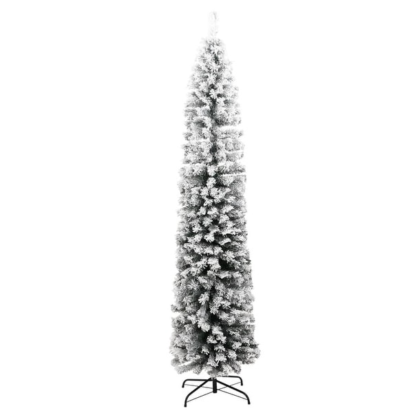 vidaXL Slim Artificial Christmas Tree with Flocked Snow Green 7 ft PVC