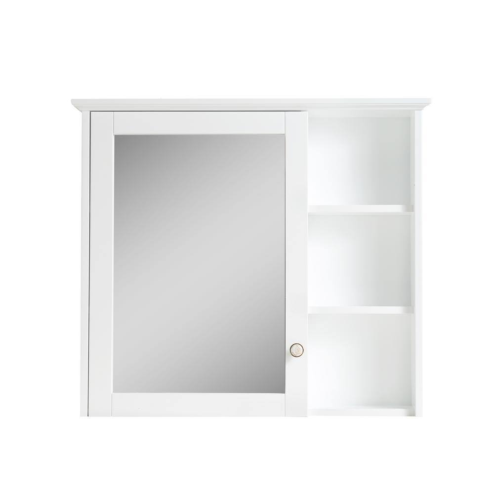 WELLFOR 34 in. W x 30 in. H Medium Rectangular White Wood Frame Surface Mount Medicine Cabinet with Mirror MED34YS1WT