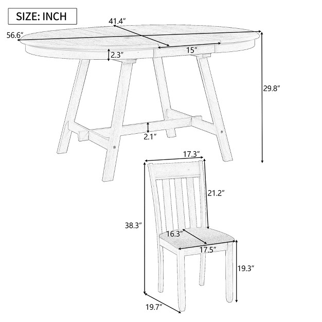 5 Pcs Round Wood Extendable Dining Table Set With 4 Dining Chairs modernluxe
