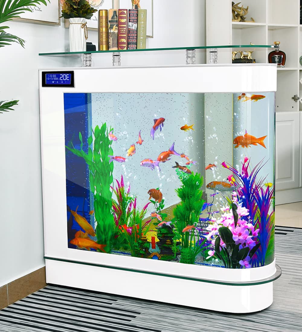 124Gal LED Aquarium Kit Upright Luxury Large Fish Tank Large Glass Fishbowl Glsaa Bar for Patios Living Office Room and Kitchen