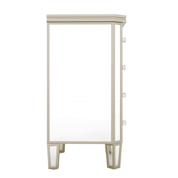 Elegant Mirrored 4-Drawer Chest with Golden Lines Storage Cabinet - - 37857305