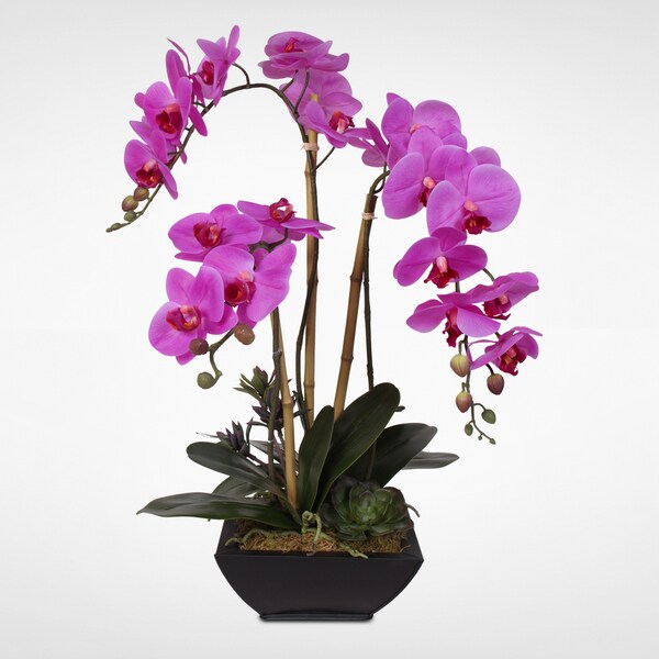 Real Touch Phalaenopsis Silk Orchid Arragnement in a Metal Pot