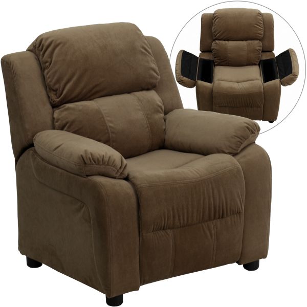 Flash Furniture Deluxe Heavily Padded Contemporary Brown Microfiber Kids Recliner with Storage Arms [BT-7985-KID-MIC-BRN-GG]