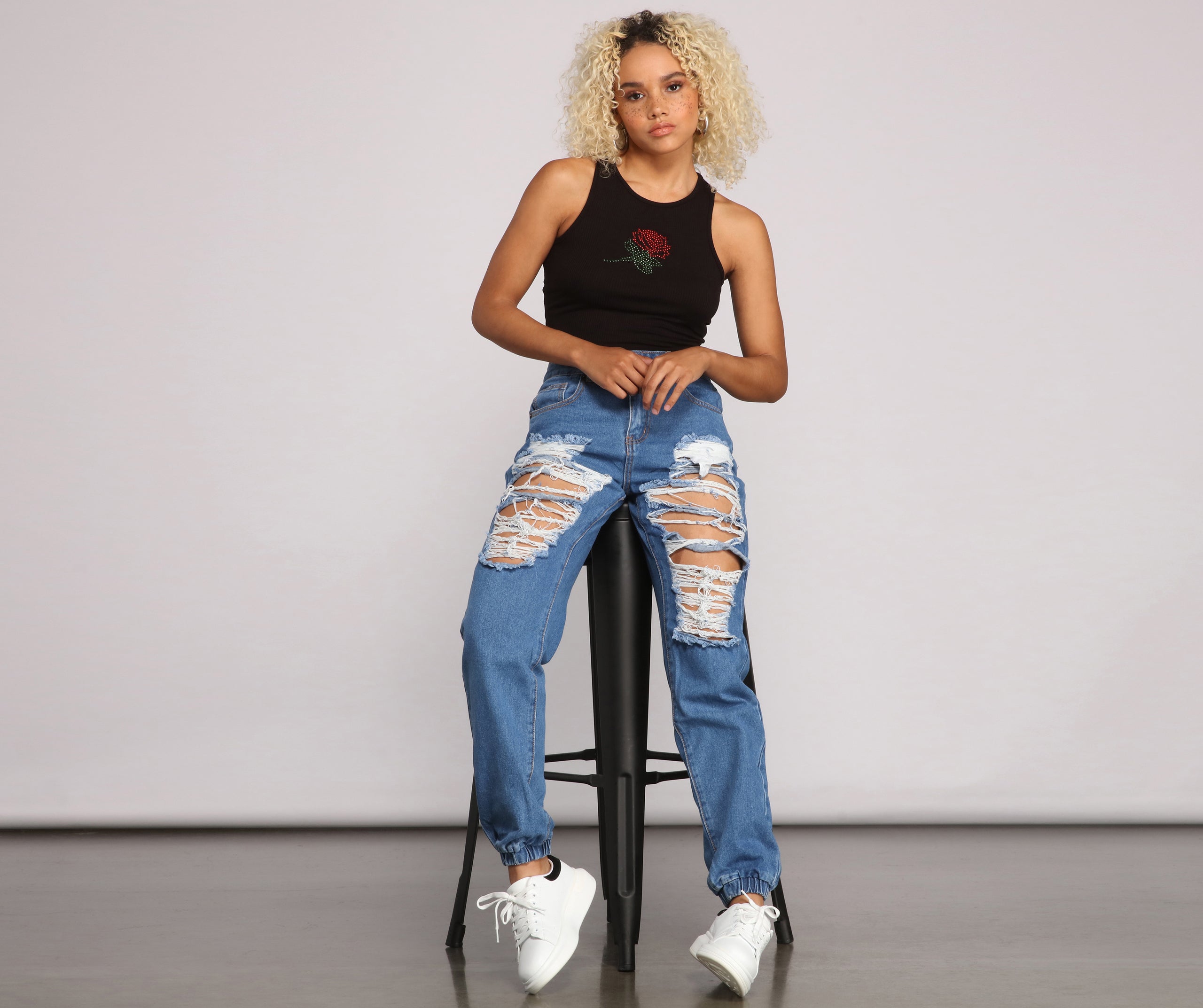 Effortlessly Chic High Rise Destructed Jogger