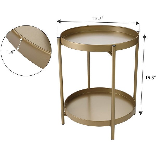 2-Tier Tray End Table，Folding Accent Coffee Table Gold