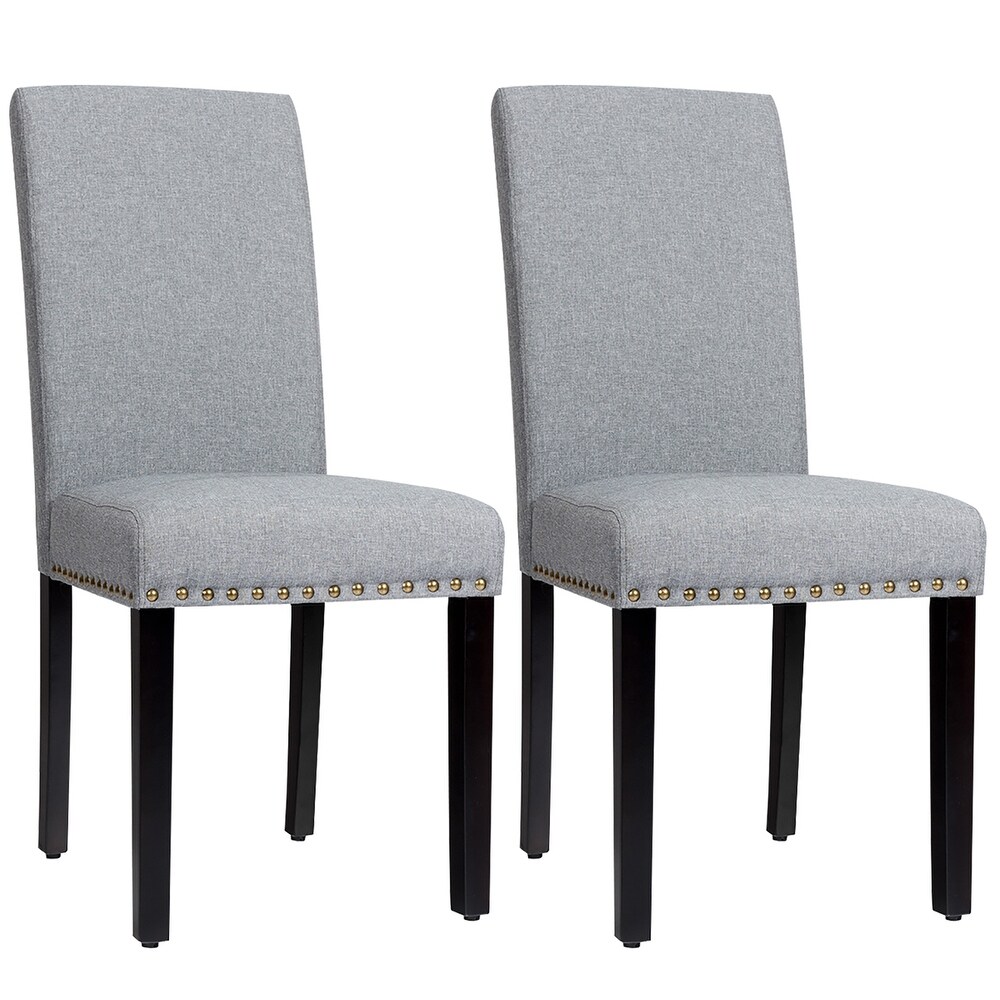 Set of 2 Upholstered Dining Chairs Linen Fabric Side Chairs