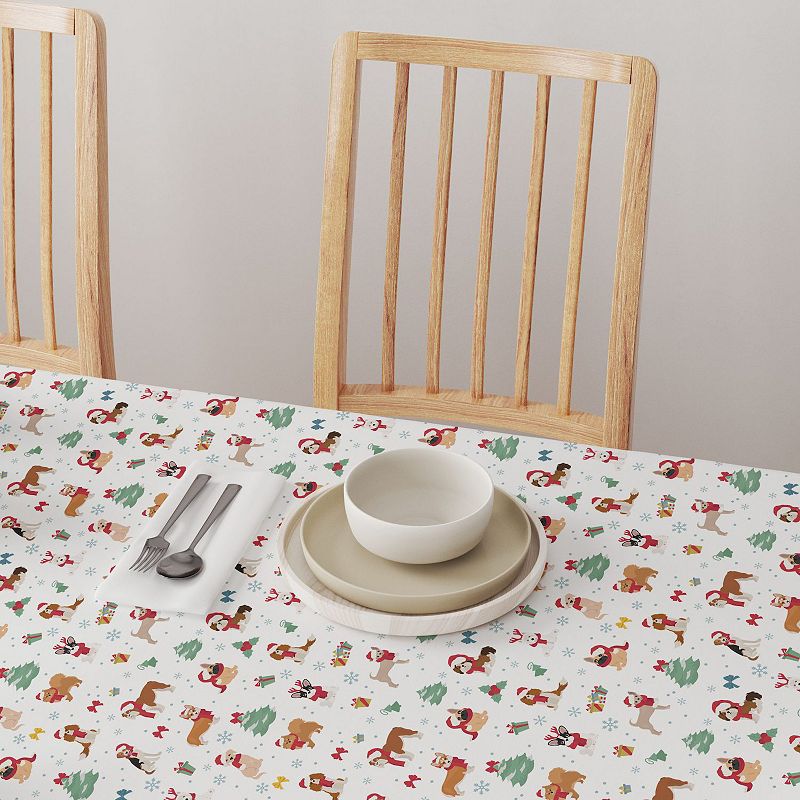 Rectangular Tablecloth， 100% Cotton， 52x104， Holiday Dogs