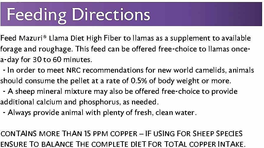 Mazuri High Fiber Pellet Llama Food， 50-lb bag