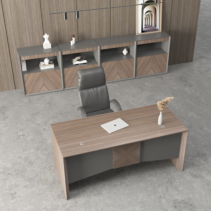 MONTE Executive Desk with Reversible Mobile Return 180cm - Hazelnut & Grey