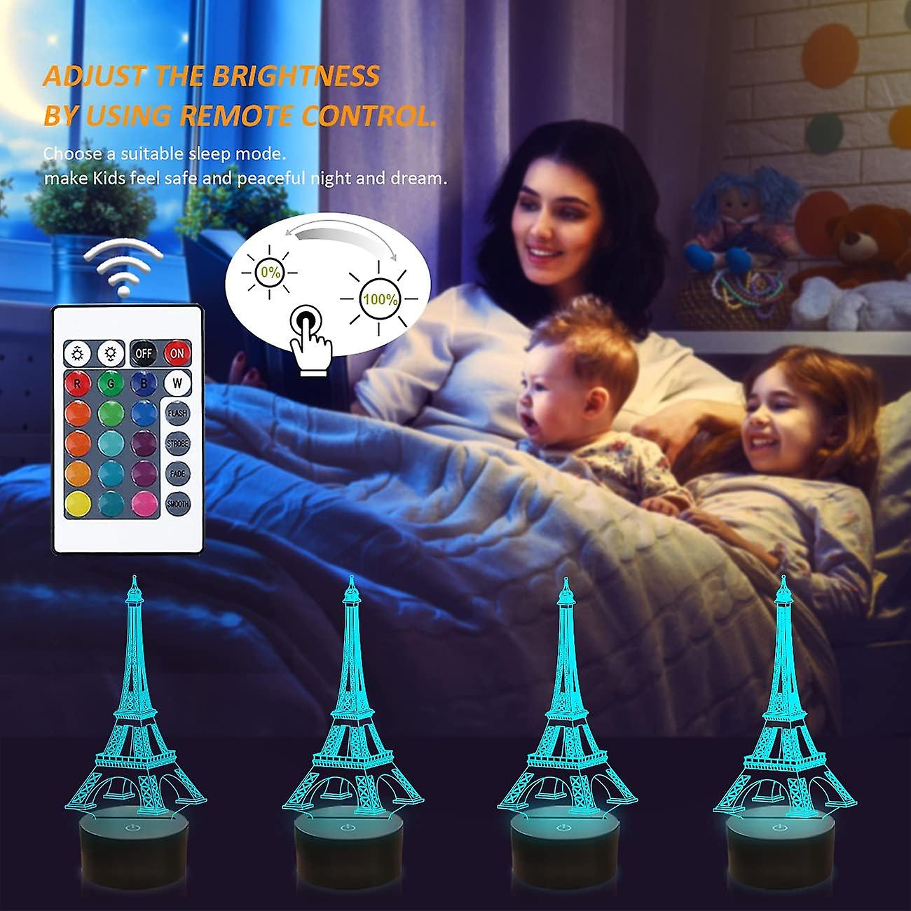 Eiffel Tower Night Light 3d Illusion Lamp Visual Bedroom Decoration Led Lamp With Remote Control 16 Changing Colors Paris Fashion Style Acrylic Gifts