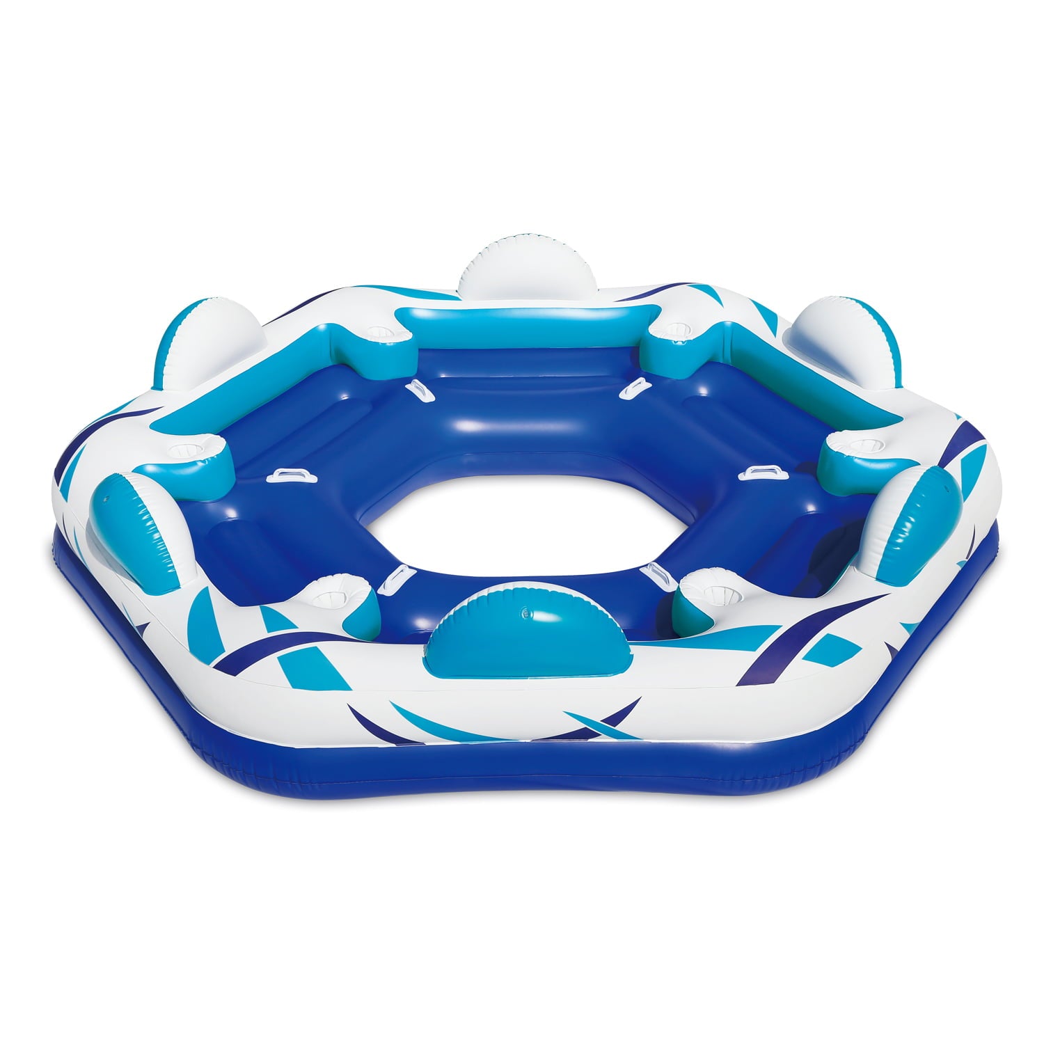 Summer Waves Inflatable 6 Person Party Pad Pool Beach Lake Float with Cupholders