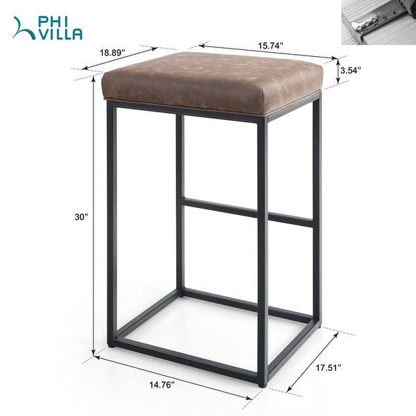 PHI VILLA Steel/ PU Leather 30-inch Bar Stool (Set of 2)