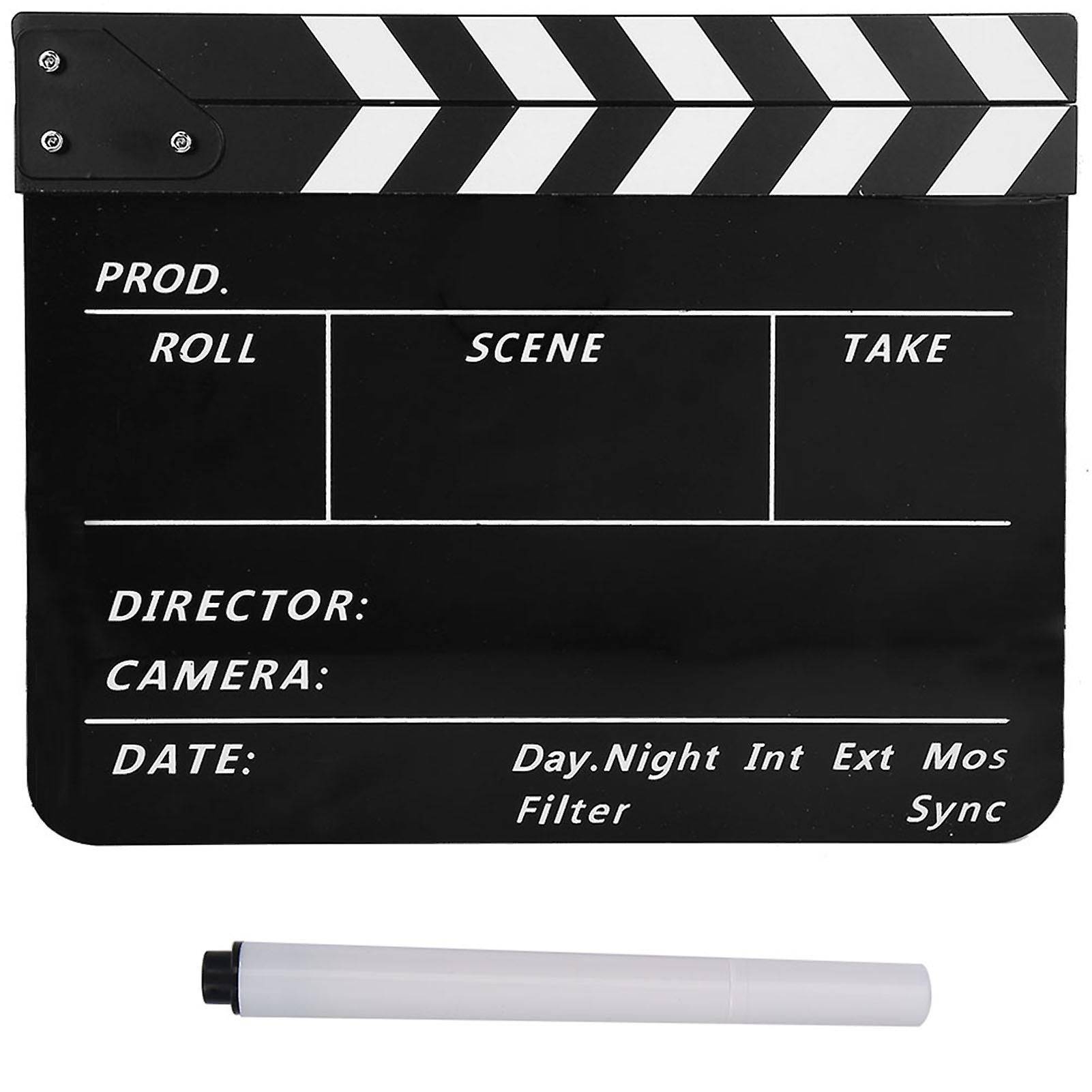 Acrylic Director Scene Clapperboard Tv Movie Action Board Film Cut Prop With Pen (black/white)