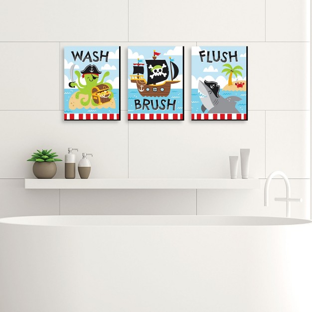 Big Dot Of Happiness Pirate Ship Adventures Skull Birthday Kids Bathroom Rules Wall Art 7 5 X 10 Inches Set Of 3 Signs Wash Brush Flush