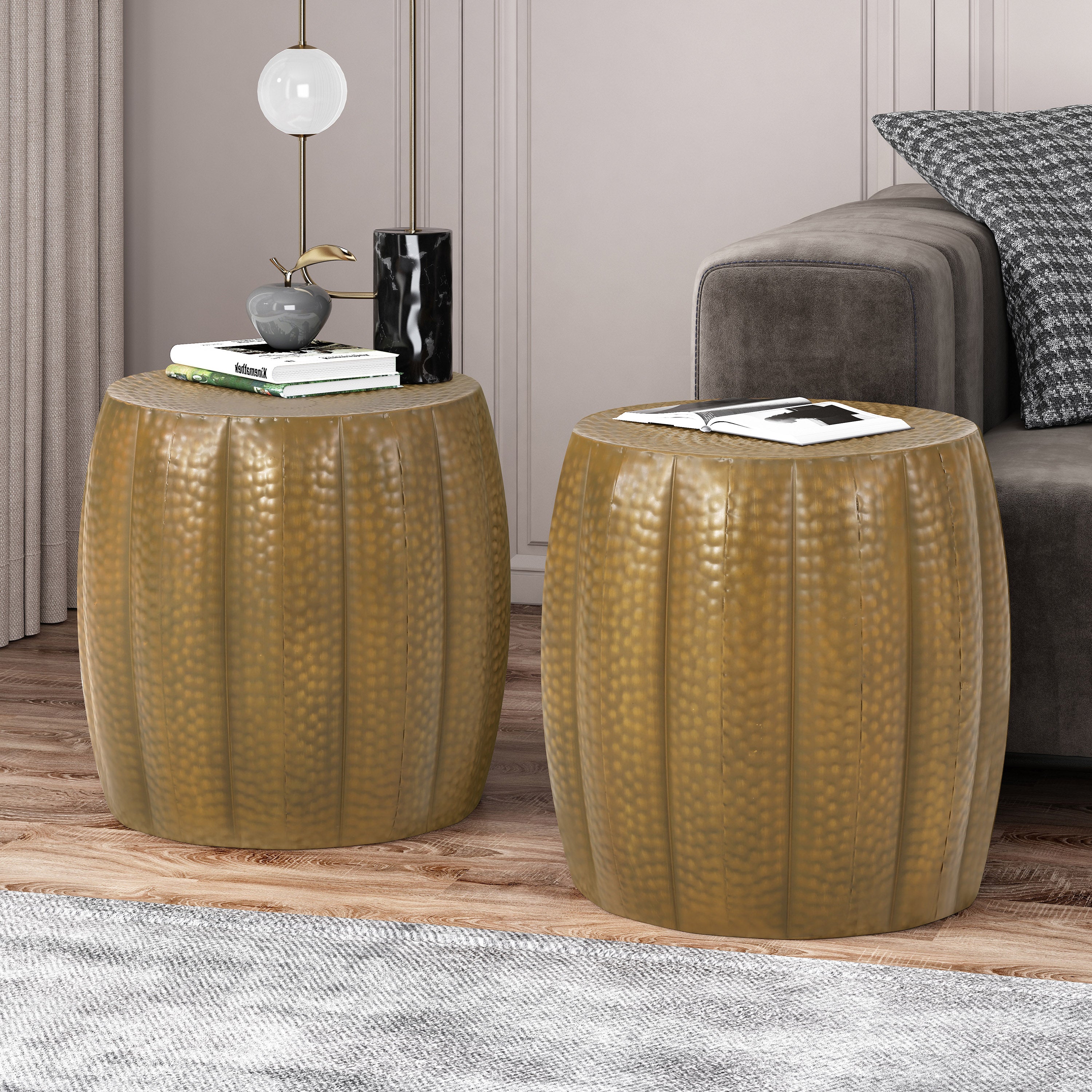 Craigue Modern Iron Mandala Pumpkin Side Tables, Set of 2