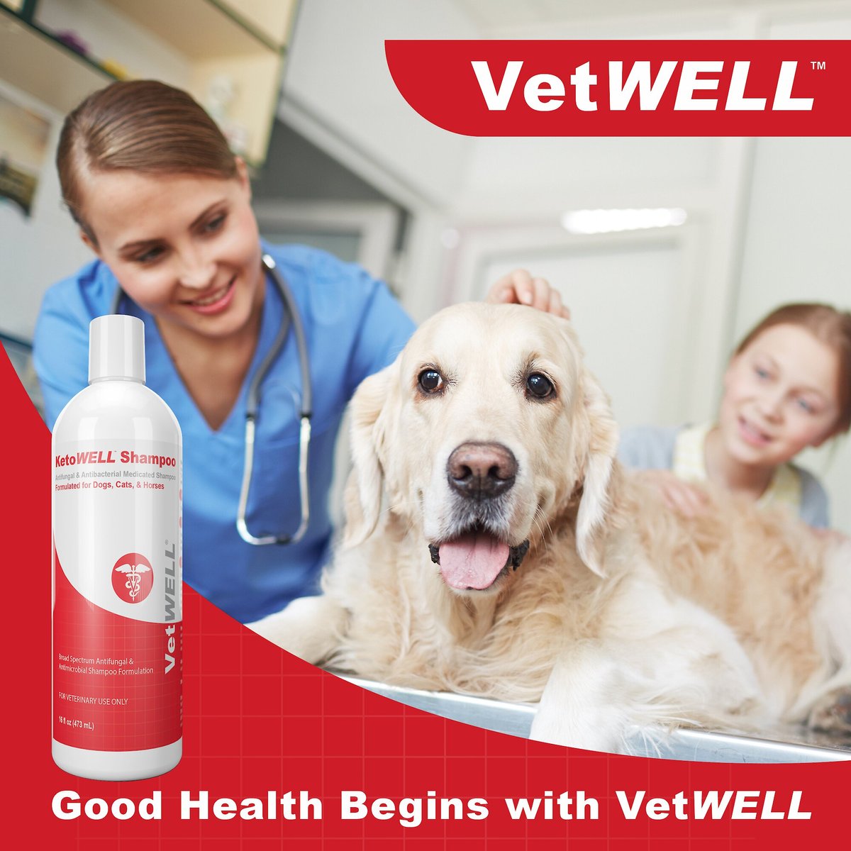 VetWELL KetoWell Antiseptic Dog， Cat and Horse Shampoo