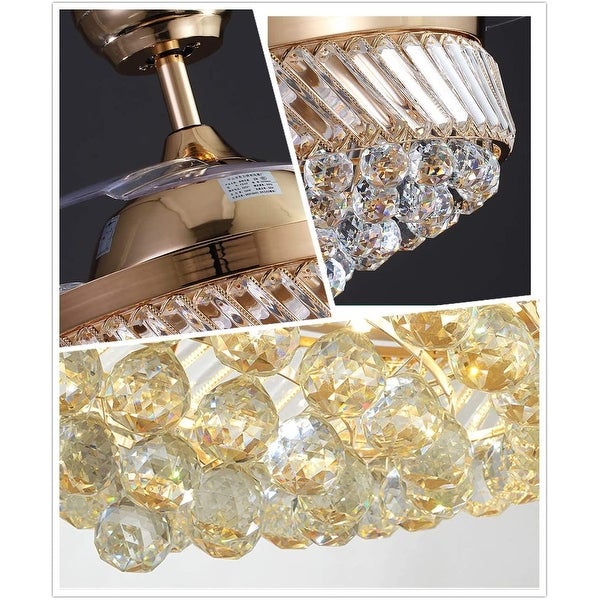 Crystal Ceiling Fan with Light Remote Control Chandelier Retractable Fandelier， Luxury 3 Color Lighting for Dining Room Shopping - The Best Deals on Ceiling Fans | 41540798
