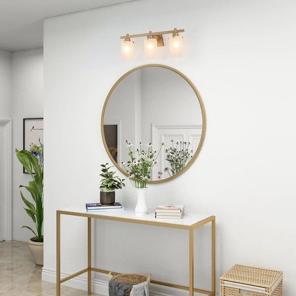 Mid-century Modern Glam 3-light Gold Dimmable Bathroom Vanity Light with Frosted Glass Shade - L22