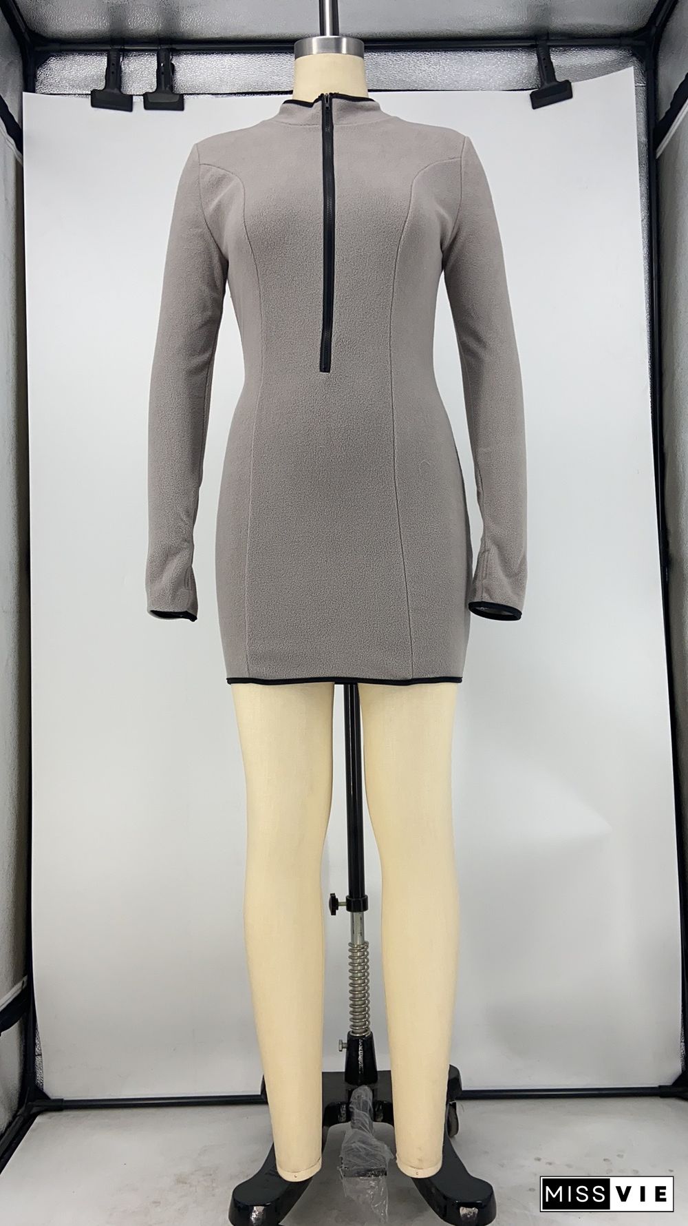 Solid Color Long Sleeve Patchwork Hip-hugging Dress