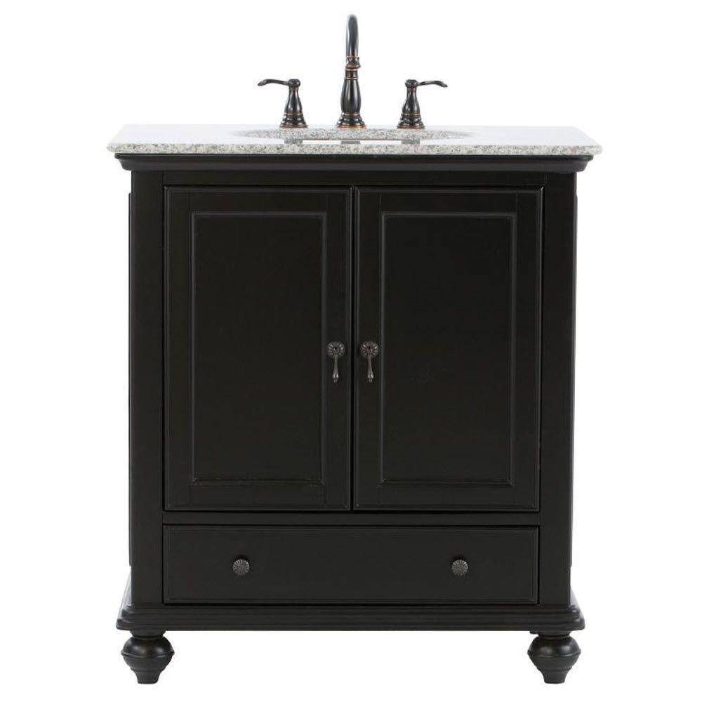 Home Decorators Collection Newport 31 in. W x 21-12 in. D Bath Vanity in Black with Granite Vanity Top in Gray 9085-VS31H-BK