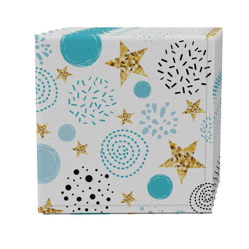 Napkin Set of 4， 100% Cotton， 20x20， Golden Stars and Blue Dots