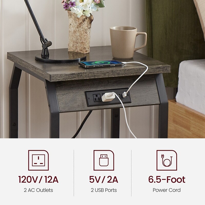 Side Table with Charging End Tables Set of 2 with USB Ports   Sockets