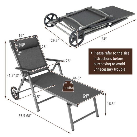 Costway 72450813 Adjustable Patio Folding Chaise L...