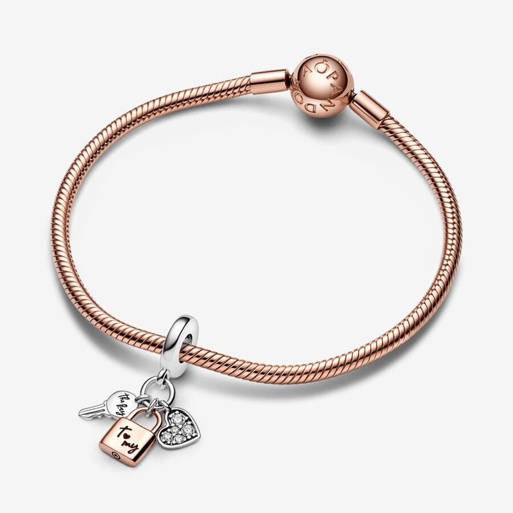 PANDORA  Two-tone Key, Padlock & Heart Triple Dangle Charm