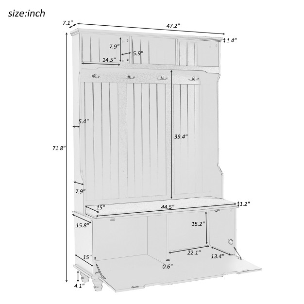 4 in 1 Entryway Bench With Coat Rack And 4 Sturdy Hooks 47 2 x27 x27 Wide Hall Tree With Shoe Storage Bench Modernluxe